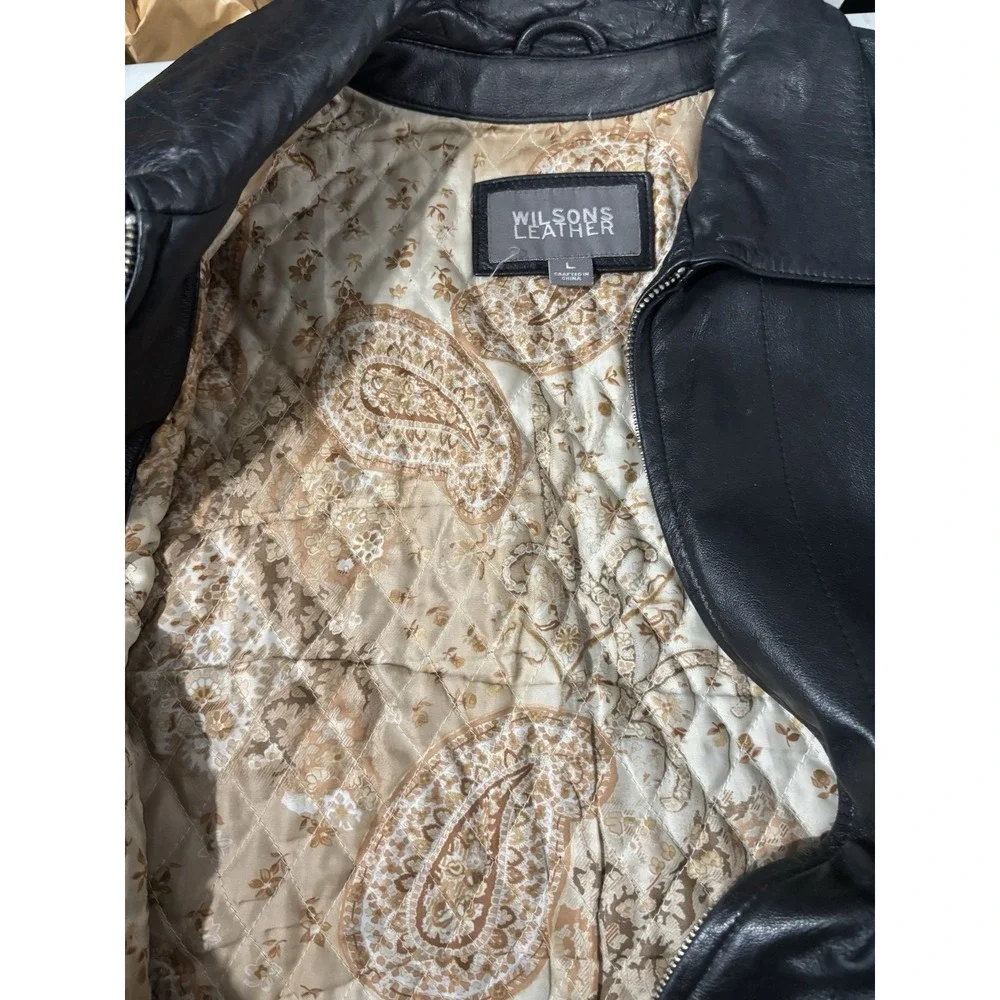 Wilsons Leather Women's L Paisley Lined Black Zip Up Jacket Coat